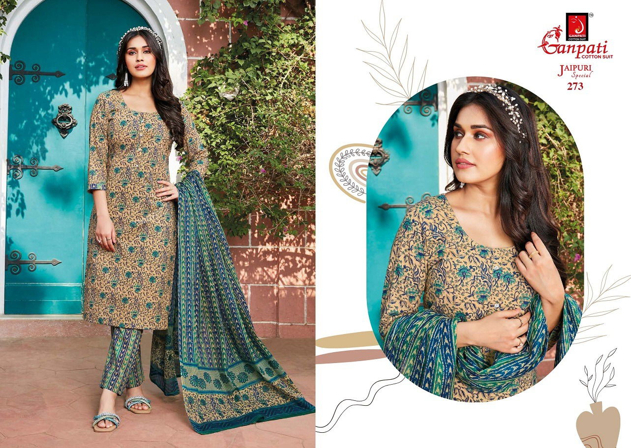 Jaipuri Vol 12 By Ganpati Cotton Printed Kurti With Bottom Dupatta Wholesale Shop In Surat